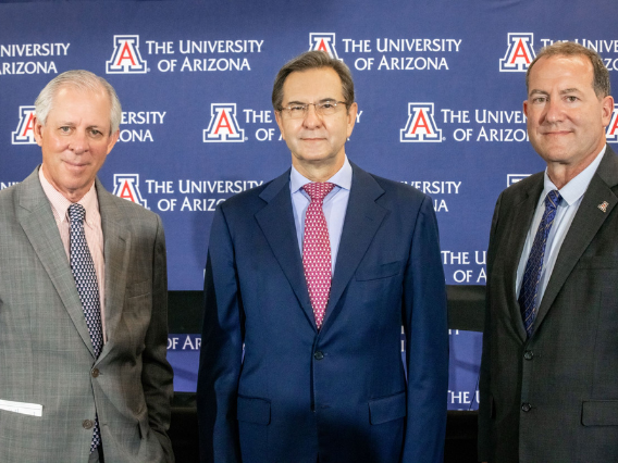University President Robert C. Robbins poses with Ambassador Esteban Moctezuma and Dean Marc Miller