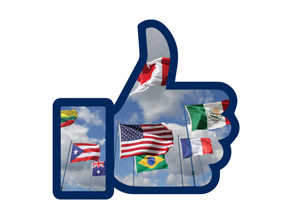 Facebook thumbs up icon filled with international flags