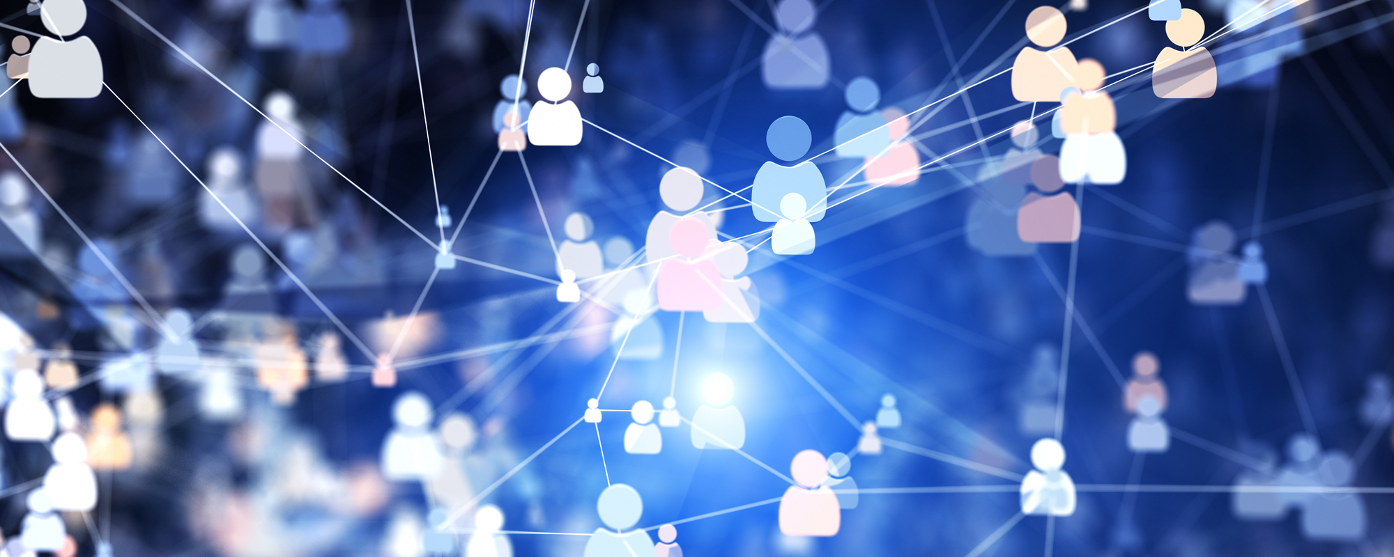 Abstract graphic of data points connecting people icons