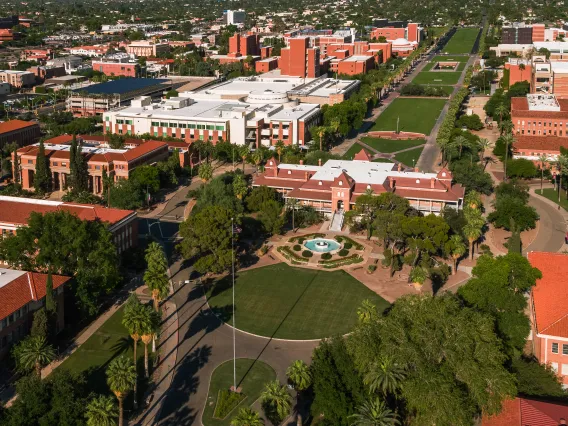 Aerial of Old Main and UArizona Campus