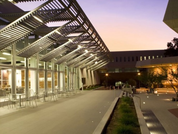 College of law courtyard at dusk