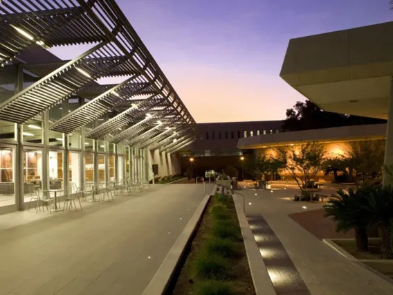 Law courtyard at dusk