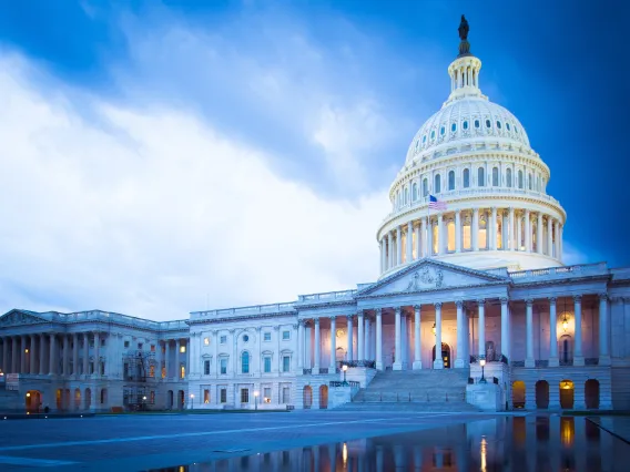 The United States Capitol building at dusk