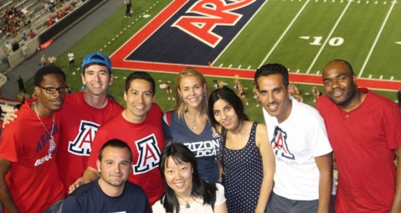 International students in University of Arizona Law's JD for Non-U.S. Lawyers program at a University of Arizona football game