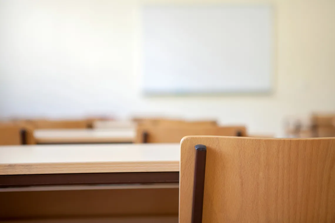 closeup of desk in classroom 