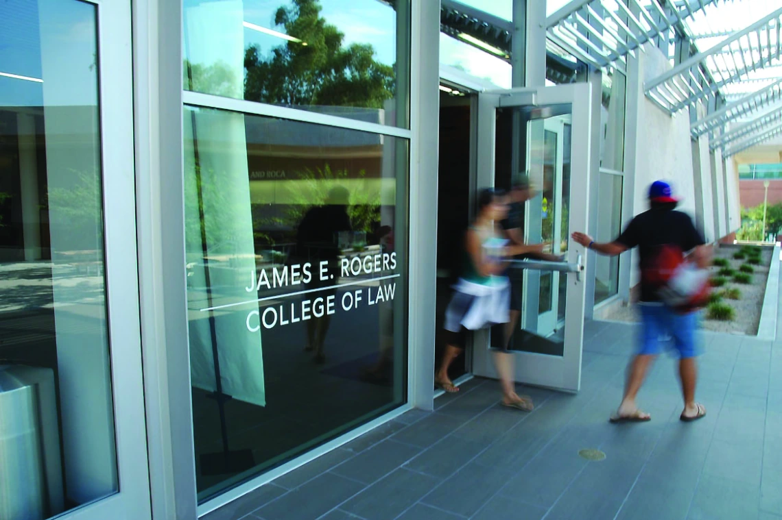 students exiting main law school lobby