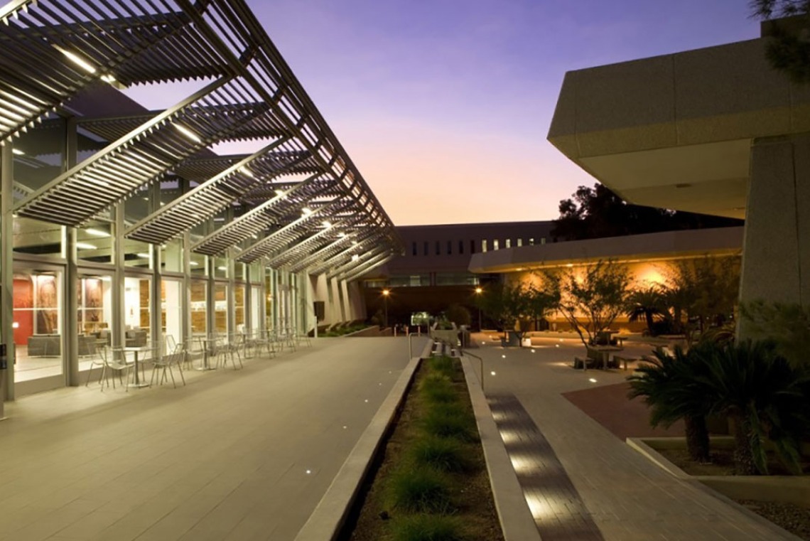 University of Arizona Law Courtyard at dusk 