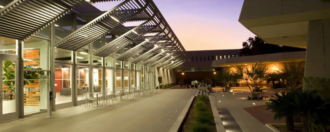 University of Arizona James E. Rogers College of Law building exterior at dusk