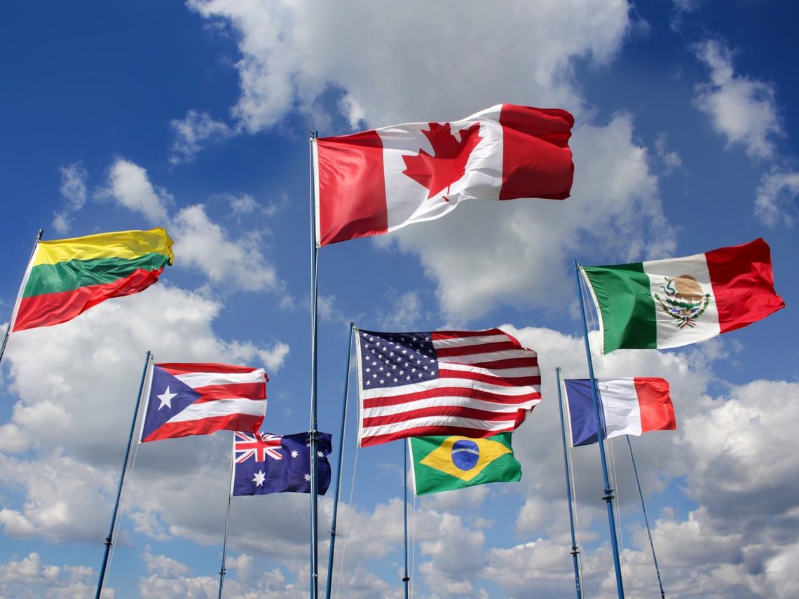 Country flags, including those of the U.S., Mexico and Canada