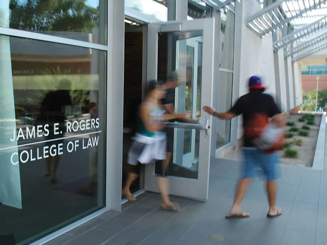 students exiting building 