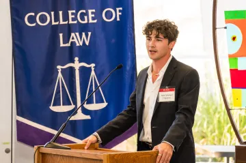 John Michael Filippone, a current undergraduate Senior at the University of Arizona, speaking to crown at Beam Signing Celebration.