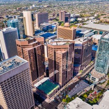 Bird's eye of view of downtown Phoenix, Arizona.